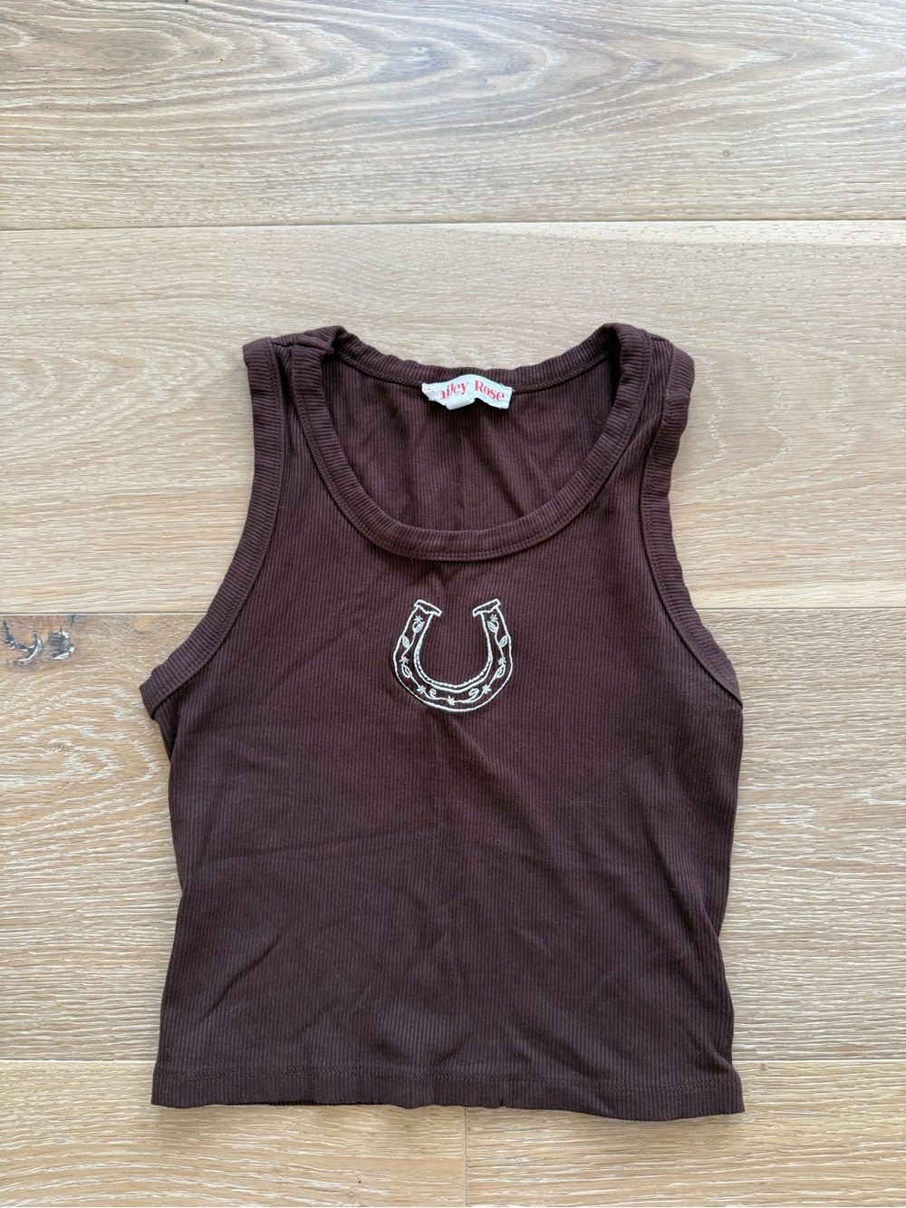Women’s cropped cowgirl Brown Ribbed Tank Top with Horseshoe